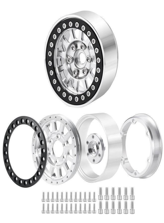 QUE-T 1.9 inches Beadlock Wheels Rims Hubs for 1/10 Axial SCX10 Wraith VS4-10 TRX4 D10 D90 D110 RC Crawler, Pack of 4 (Silver&Black) - Image 3